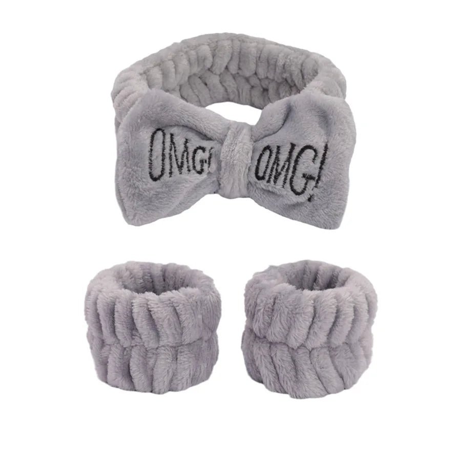 أساور المعصم وعصابة الفيونكة — قماش مرجاني ناعم